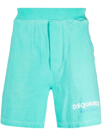 Dsquared2 Oversize Logo Print Cotton Jersey Shorts In Blue