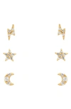 Girls Crew Teeny Tiny Galaxy Set Of 3 Pairs Stud Earrings In Gold
