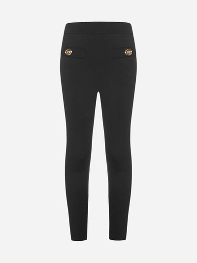 Balmain Logo-plaques Stretch Viscose Leggings In Noir