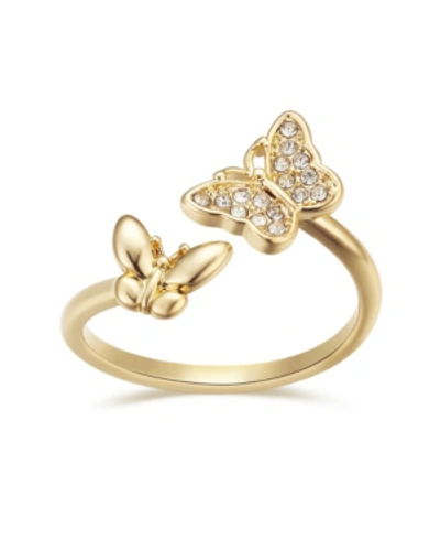 Unwritten Crystal Double Butterfly Bypass Ring In Gold-tone