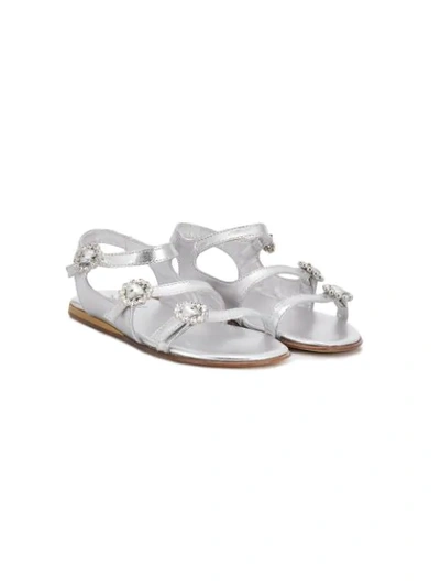 Mi Mi Sol Teen Crystal Buckle Sandals In Metallic