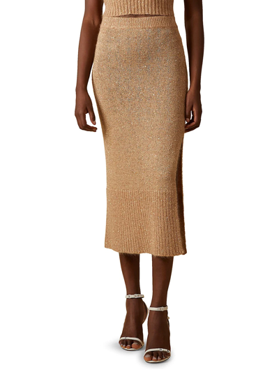 Altuzarra Sequin-embellished Metallic Knitted Midi Skirt In Biscotti