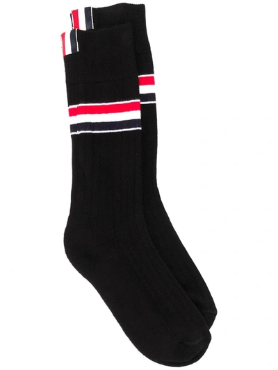 Thom Browne Rwb Stripe Mid-calf Socks In Black