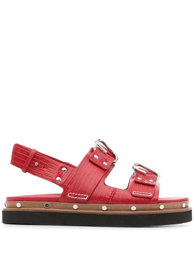 3.1 Phillip Lim / フィリップ リム Alix Lizard-embossed Leather Flatform Slingback Sandals In Red