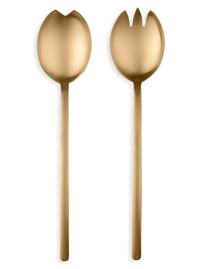 Mepra Salad Servers (fork And Spoon) Due Ice Oro In Gold-tone