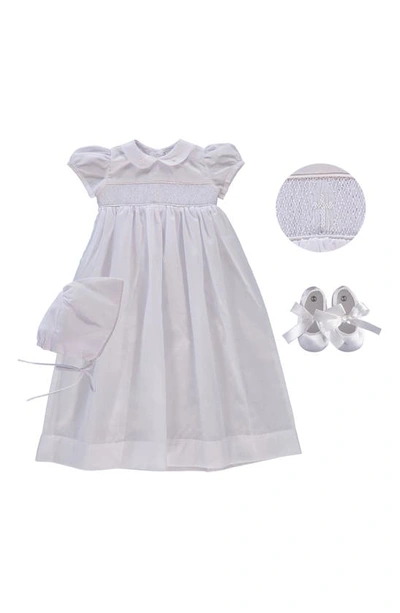Carriage Boutique Babies' Smocked Inset Christening Gown, Bonnet & Booties Set In White
