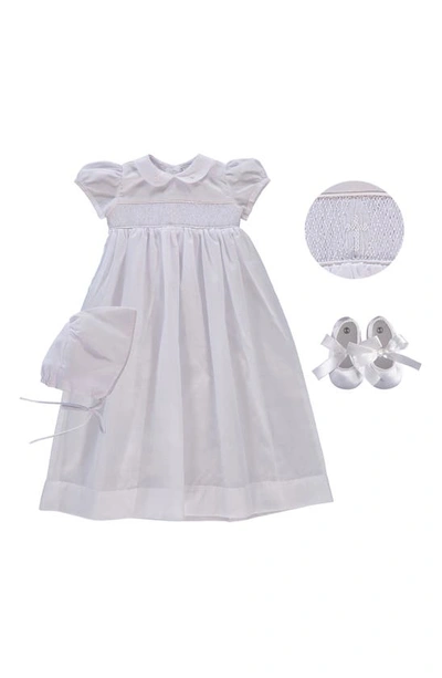 Carriage Boutique Babies'  Smocked Inset Christening Gown, Bonnet & Booties Set In White