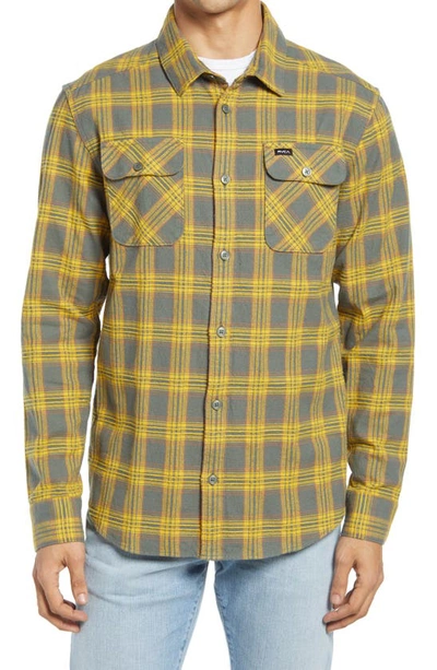 Rvca That'll Work Regular Fit Plaid Flannel Button-up Shirt In Balsam Green