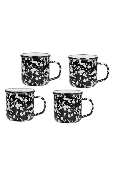 Golden Rabbit Enamelware Set Of 4 Enameled Mugs In Black Swirl