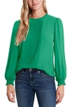 Cece Pintucked Smocked Cuff Chiffon Top In Luxe Green