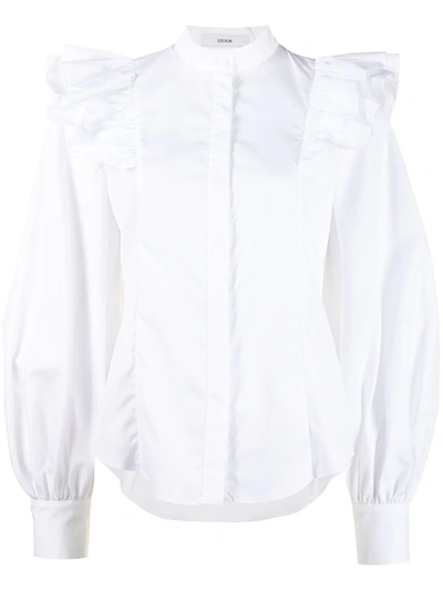 Erdem Caterina Ruffle Shoulder Cotton Shirt In White