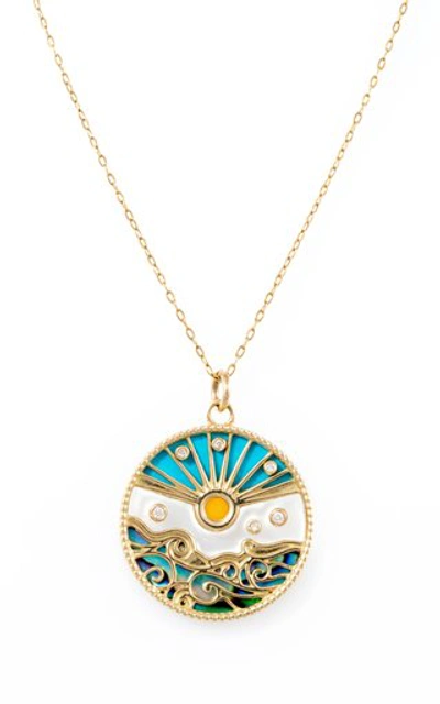 L'atelier Nawbar Love Summer 18k Yellow Gold Pendant Necklace In Blue