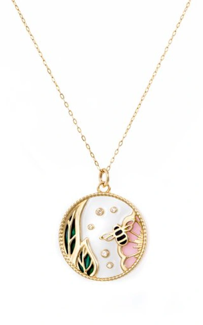 L'atelier Nawbar Love Spring 18k Yellow Gold Pendant Necklace In White