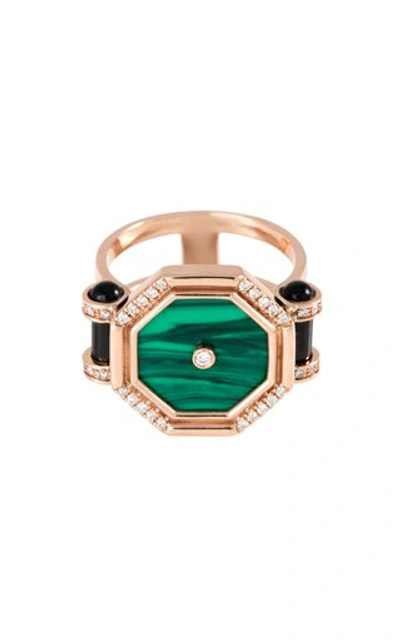 L'atelier Nawbar Mini Pillar Of Light 18k Rose Gold Malachite Onyx Diamond Ring In Green