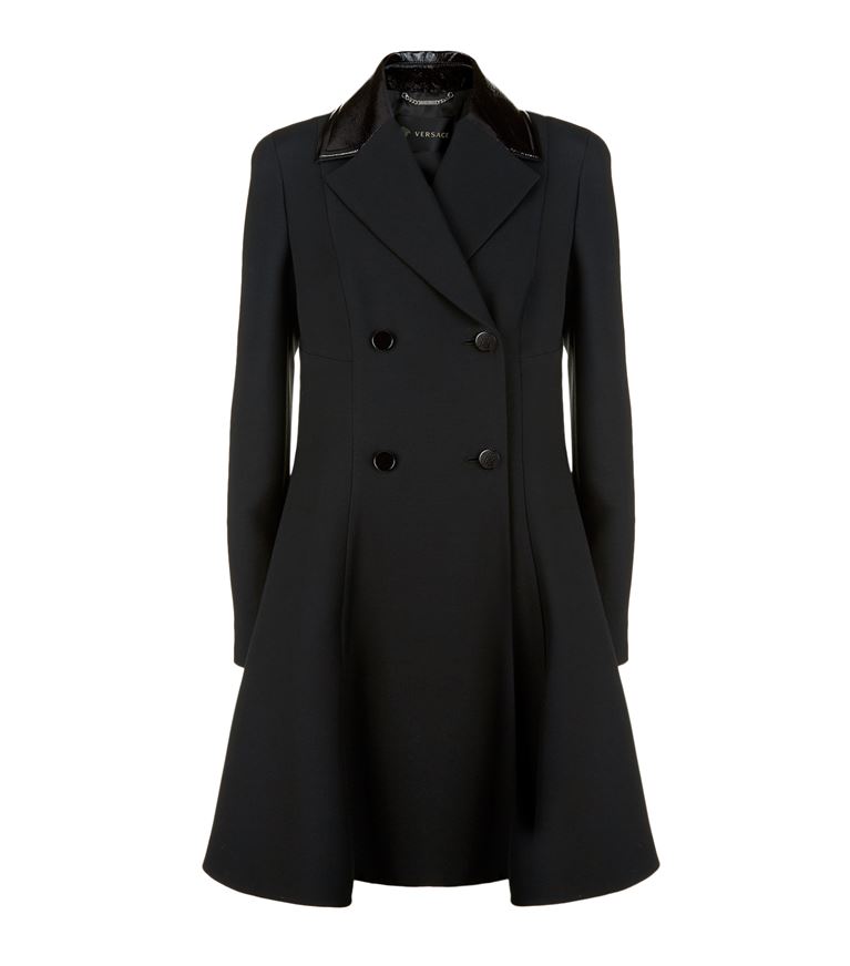 Versace Vinyl Collar Wool-silk Coat In Black | ModeSens