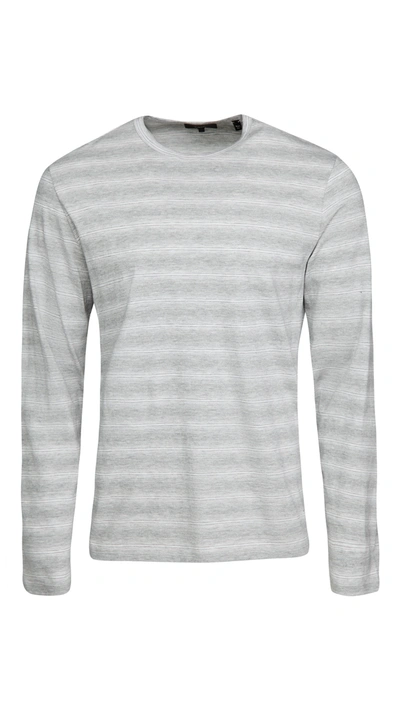 Vince Cotton Blend Stripe Long Sleeve Tee In Grey/leche