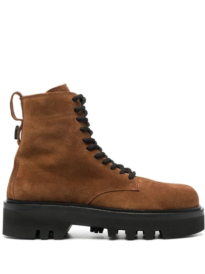 Furla Chunky-sole Suede Combat Boots In Brown