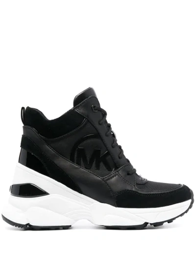 Michael Michael Kors Georgie Mixed-media Wedge Sneakers In Black