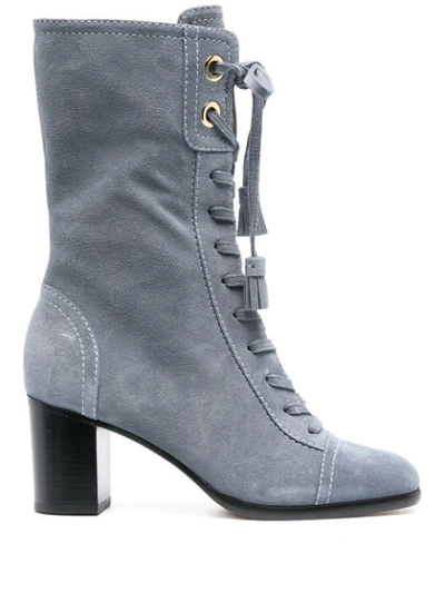 Alberta Ferretti 65mm Lace-up Boots In Blue