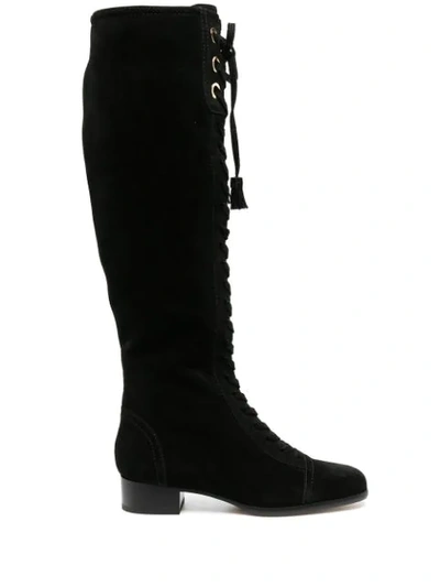 Alberta Ferretti Lace-up Tassel Boots In Black