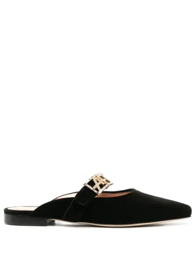 Alberta Ferretti Logo Plaque Mules In Black