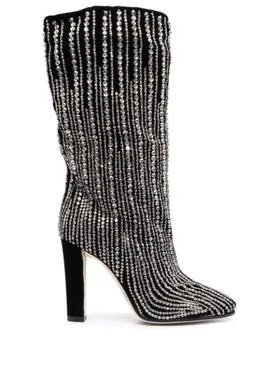 Alberta Ferretti Sequin-embellished Boots In Black