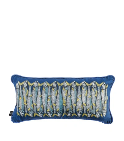 Fornasetti Oblong Silk/cotton Pillow - Sardine Blue In Multicolour