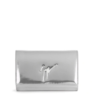 Giuseppe Zanotti Logo Clutch Bag In Silver Color