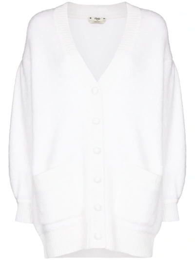 Fendi Long Sleeve Mohair Cardigan In White