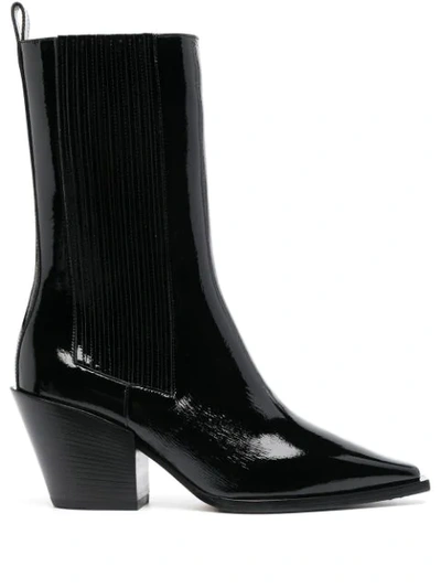 Aeyde Ari Patent Leather Mid-calf Boots In Black