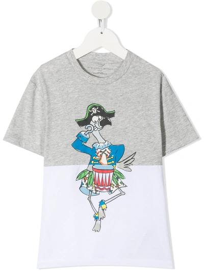 Stella Mccartney Kids' Printed Organic Cotton T-shirt In Grey,white