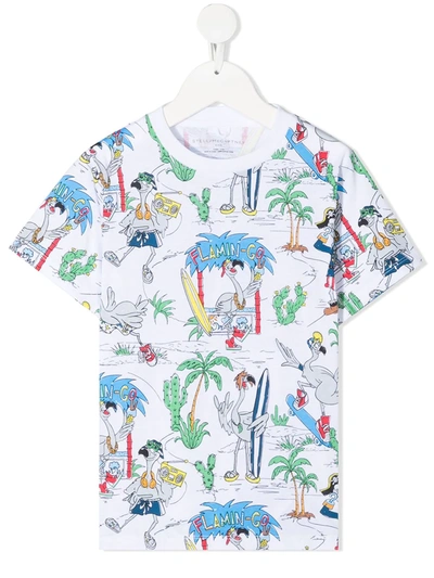 Stella Mccartney Kids' Flamingo Land Organic Cotton T-shirt In White