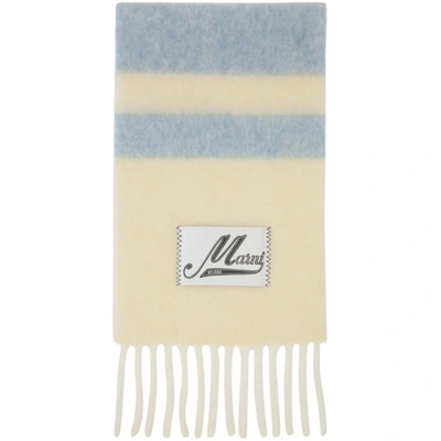 Marni White & Blue Striped Scarf In Yellow