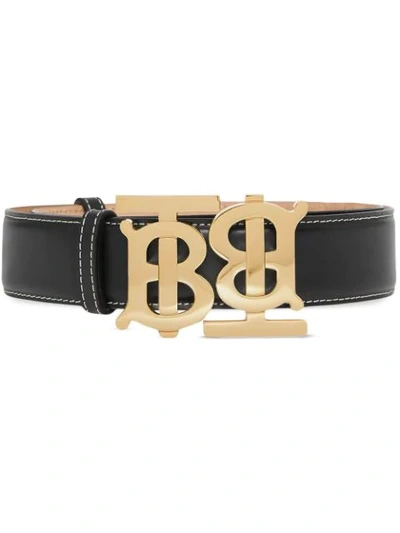 Burberry Leather Double Tb Monogram Belt In Black
