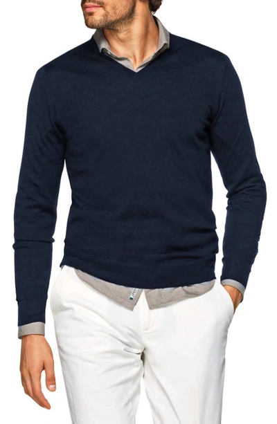 Suitsupply Slim Fit V-neck Merino Wool Sweater In Navy