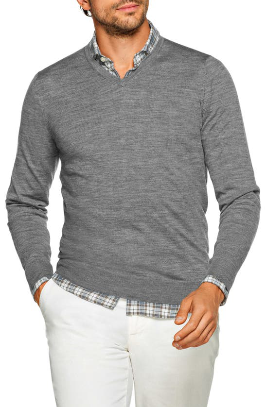 Suitsupply Slim Fit V-neck Merino Wool Sweater In Grey | ModeSens