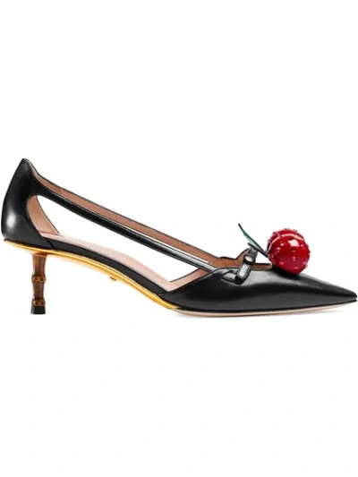 Gucci Unia Cherry Pointed Toe Pumps In Black