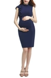Kimi And Kai Josephine Ruffle Maternity Sheath Dress In Navy