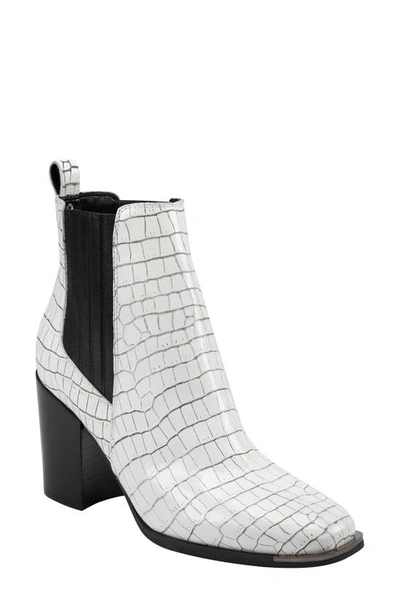 Marc Fisher Ltd Taline Croc-embossed Square Toe Boot In White Croco Embossed Leather
