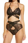 Oh La La Cheri Charlena Crossover Halter Bralette & High Waist Panties Set In Black