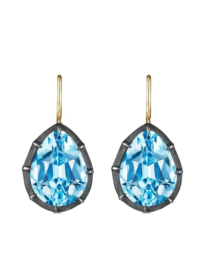 Fred Leighton 18kt Gold And Silver Collet Drop Topaz Earrings In Blue Topaz