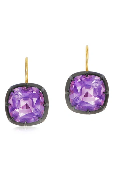 Fred Leighton 18kt Yellow Gold Cushion Amethyst Collet Drop Earrings