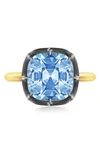 Fred Leighton 18kt Yellow Gold And Silver Collet Solitaire Blue Topaz Ring
