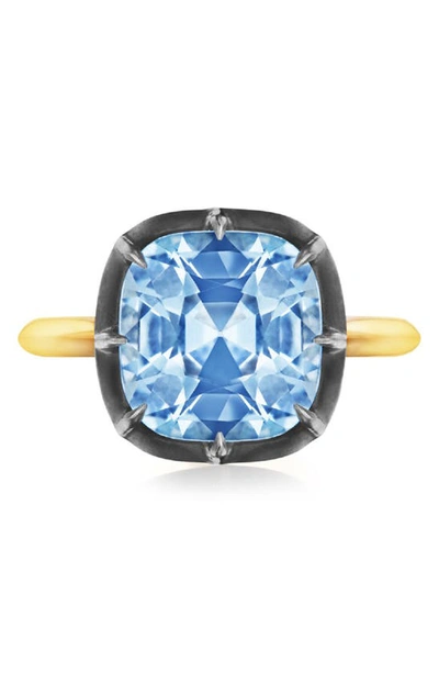 Fred Leighton 18kt Yellow Gold And Silver Collet Solitaire Blue Topaz Ring