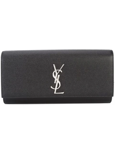 Saint Laurent Kate Monogram Clutch W/ Crystals In Black