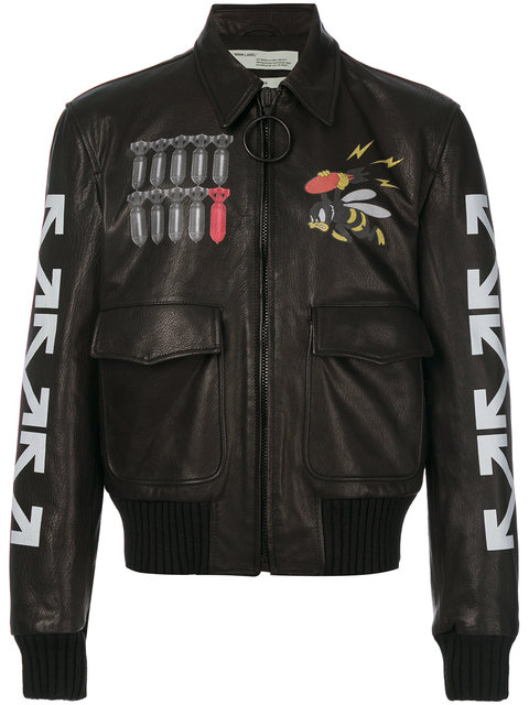 Off-white Airbrushed Leather Bomber Jacket In Black | ModeSens