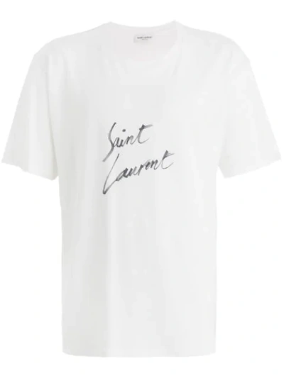 Saint Laurent White Signature Logo T-shirt