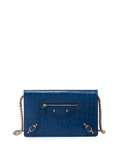Balenciaga Classic Crocodile-embossed Wallet-on-chain, Blue | ModeSens