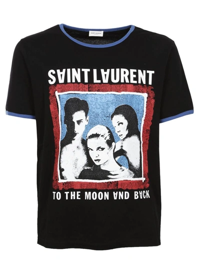 Saint Laurent Rock Print Boyfriend T shirt In Nero Multicolor ModeSens