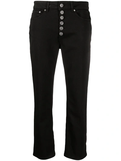 Dondup Straight-leg Cropped Buttoned Trousers In Nero